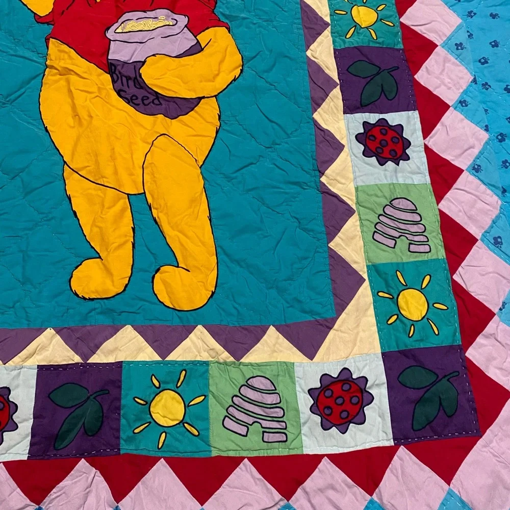 Vintage Disney Winnie The Pooh Blanket Patchwork Quilt Embroidered 90’s